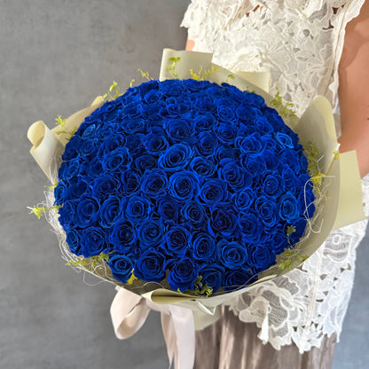 108本のバラのブーケ（プリザーブドフラワー / ブルー）
